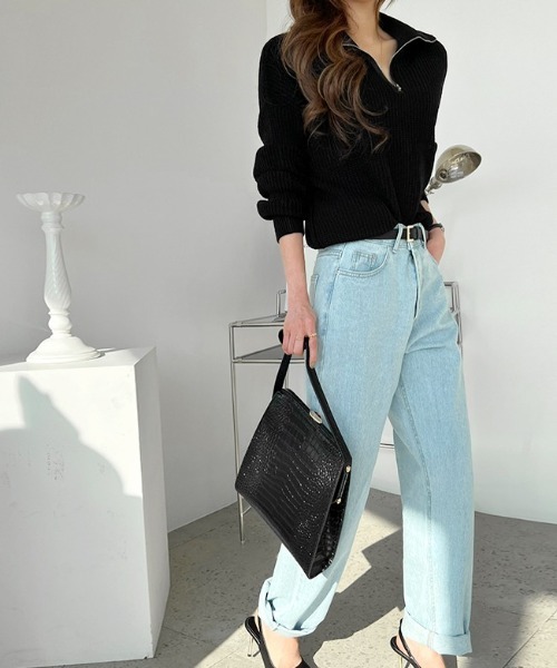 NANING9(ナンニング)の「NANING9 ハーフジップハイネックニット(ニット/セーター・レディース・スカイブルー/ブラック/クリーム・FREE)」の9枚目の写真