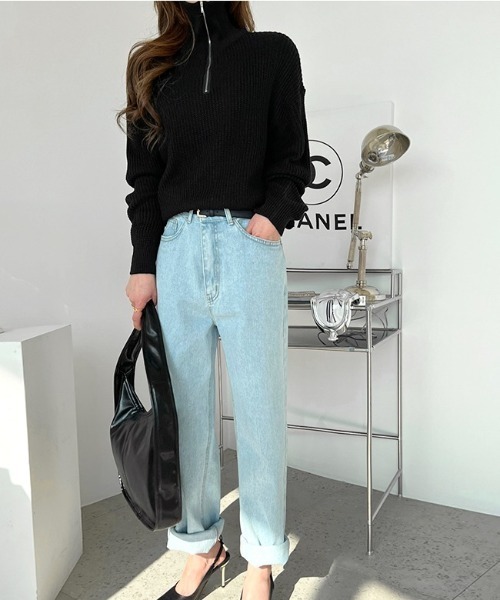 NANING9(ナンニング)の「NANING9 ハーフジップハイネックニット(ニット/セーター・レディース・スカイブルー/ブラック/クリーム・FREE)」の10枚目の写真