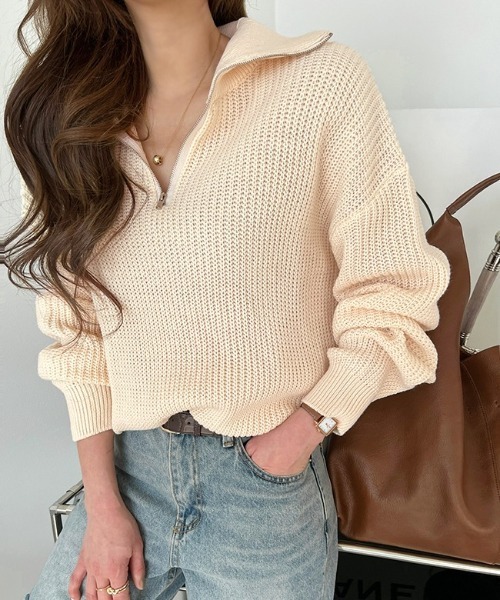 NANING9(ナンニング)の「NANING9 ハーフジップハイネックニット(ニット/セーター・レディース・スカイブルー/ブラック/クリーム・FREE)」の19枚目の写真