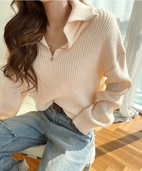 NANING9(ナンニング)の「NANING9 ハーフジップハイネックニット(ニット/セーター・レディース・スカイブルー/ブラック/クリーム・FREE)」の20枚目の写真