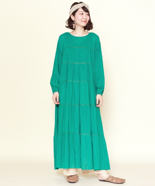 チャイハネ（チャイハネ）の「【チャイハネ】ティアードワンピース（ワンピース・レディース・ホワイト/レッド/ブルー/グリーン・FREE）」の3枚目の写真