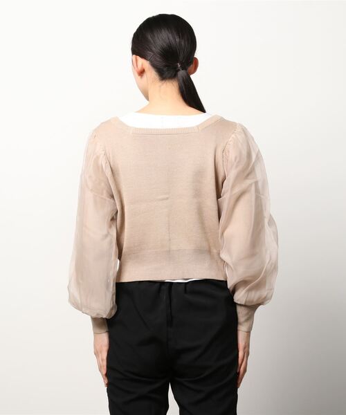 Brownie(ブラウニー)の「Brownie 前後2WAY 袖チュール スクエアネックカーディガン(カーディガン/ボレロ・レディース・ベージュ/パープル/アイボリー/ダークグレー・FREE)」の7枚目の写真