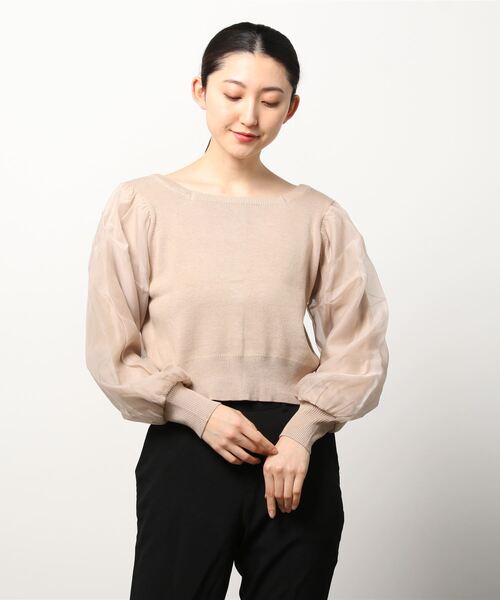 Brownie(ブラウニー)の「Brownie 前後2WAY 袖チュール スクエアネックカーディガン(カーディガン/ボレロ・レディース・ベージュ/パープル/アイボリー/ダークグレー・FREE)」の6枚目の写真