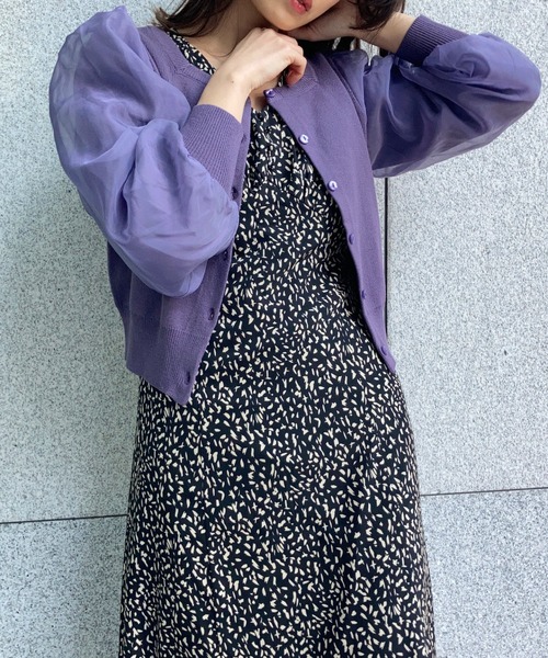 Brownie(ブラウニー)の「Brownie 前後2WAY 袖チュール スクエアネックカーディガン(カーディガン/ボレロ・レディース・ベージュ/パープル/アイボリー/ダークグレー・FREE)」の16枚目の写真