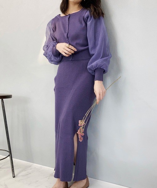 Brownie(ブラウニー)の「Brownie 前後2WAY 袖チュール スクエアネックカーディガン(カーディガン/ボレロ・レディース・ベージュ/パープル/アイボリー/ダークグレー・FREE)」の17枚目の写真