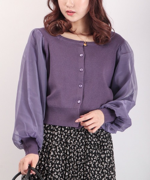 Brownie(ブラウニー)の「Brownie 前後2WAY 袖チュール スクエアネックカーディガン(カーディガン/ボレロ・レディース・ベージュ/パープル/アイボリー/ダークグレー・FREE)」の14枚目の写真