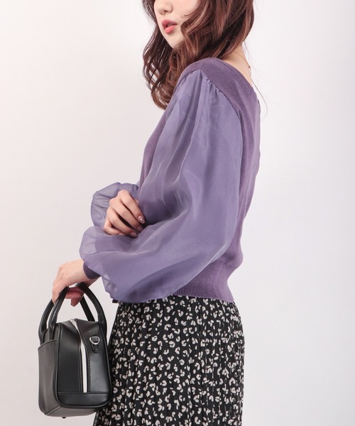 Brownie(ブラウニー)の「Brownie 前後2WAY 袖チュール スクエアネックカーディガン(カーディガン/ボレロ・レディース・ベージュ/パープル/アイボリー/ダークグレー・FREE)」の13枚目の写真