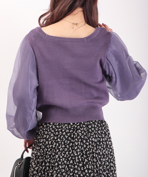 Brownie(ブラウニー)の「Brownie 前後2WAY 袖チュール スクエアネックカーディガン(カーディガン/ボレロ・レディース・ベージュ/パープル/アイボリー/ダークグレー・FREE)」の12枚目の写真