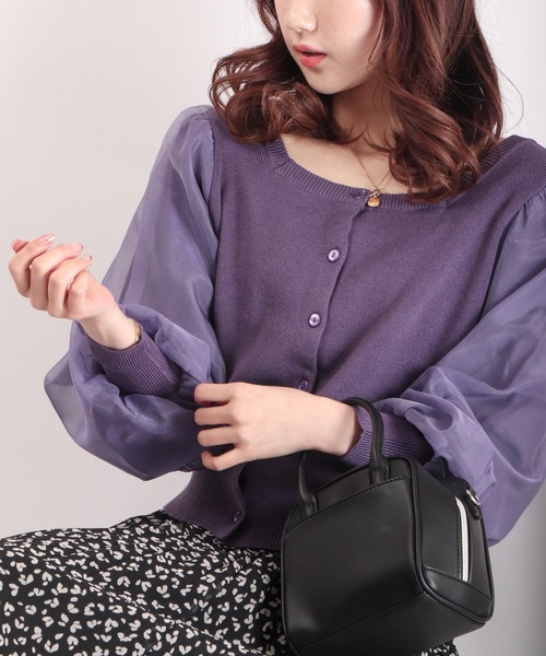 Brownie(ブラウニー)の「Brownie 前後2WAY 袖チュール スクエアネックカーディガン(カーディガン/ボレロ・レディース・ベージュ/パープル/アイボリー/ダークグレー・FREE)」の15枚目の写真