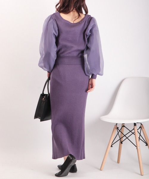 Brownie(ブラウニー)の「Brownie 前後2WAY 袖チュール スクエアネックカーディガン(カーディガン/ボレロ・レディース・ベージュ/パープル/アイボリー/ダークグレー・FREE)」の8枚目の写真