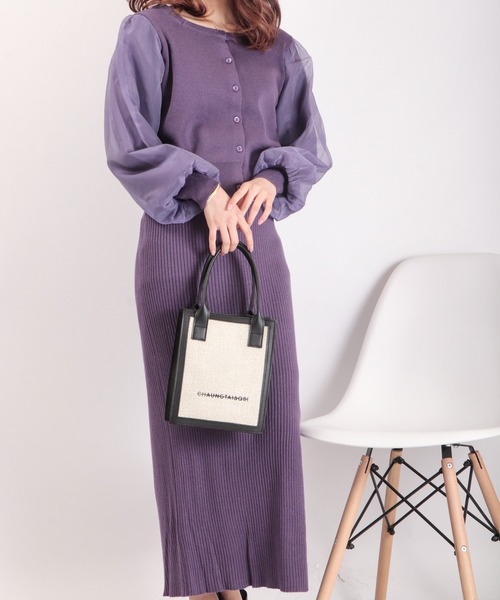 Brownie(ブラウニー)の「Brownie 前後2WAY 袖チュール スクエアネックカーディガン(カーディガン/ボレロ・レディース・ベージュ/パープル/アイボリー/ダークグレー・FREE)」の10枚目の写真