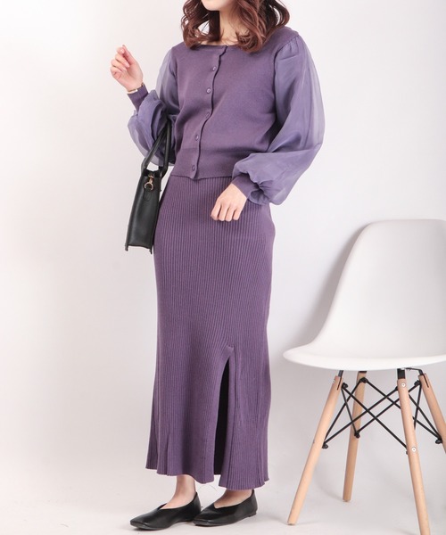 Brownie(ブラウニー)の「Brownie 前後2WAY 袖チュール スクエアネックカーディガン(カーディガン/ボレロ・レディース・ベージュ/パープル/アイボリー/ダークグレー・FREE)」の9枚目の写真