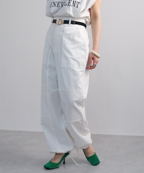ap retro（アプレトロ）の「裾絞りツイルイージーパンツ/ミリタリーパンツ/カーゴパンツ（カーゴパンツ・レディース・ホワイト/ブラック/カーキ/グレイッシュベージュ・FREE）」の5枚目の写真