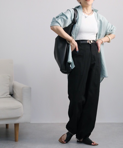 ap retro（アプレトロ）の「裾絞りツイルイージーパンツ/ミリタリーパンツ/カーゴパンツ（カーゴパンツ・レディース・ホワイト/ブラック/カーキ/グレイッシュベージュ・FREE）」の21枚目の写真