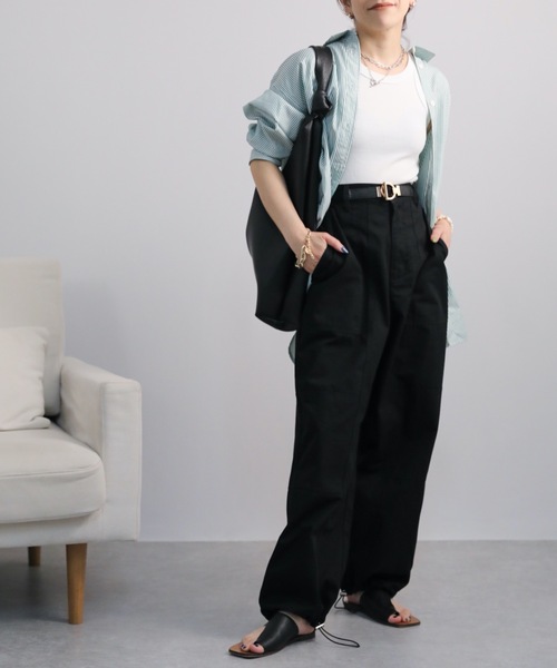 ap retro（アプレトロ）の「裾絞りツイルイージーパンツ/ミリタリーパンツ/カーゴパンツ（カーゴパンツ・レディース・ホワイト/ブラック/カーキ/グレイッシュベージュ・FREE）」の22枚目の写真