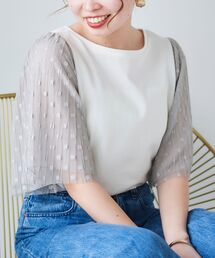 le.coeur blanc | ドットチュールスリーブカットソープルオーバー(Tシャツ/カットソー)