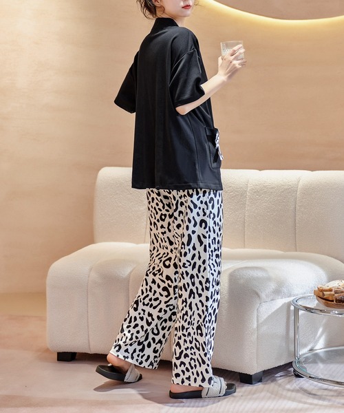 aimoha（アイモハ）の「vネックヒョウ柄パジャマセット（ルームウェア