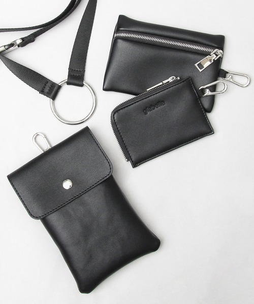 CLOTH & CROSS バック、ポーチ、3点セット セール】メタルリング レザー調 3連ポーチ マルチ ショルダーバッグ