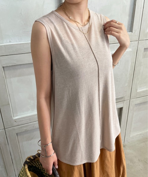 StyleSea（スタイルシー）の「センターメロウシアータンクトップ（タンクトップ・レディース・ライトグレー/ブラック/オフホワイト/ミント/ピンクベージュ・MEDIUM）」の5枚目の写真