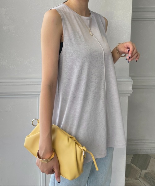 StyleSea（スタイルシー）の「センターメロウシアータンクトップ（タンクトップ・レディース・ライトグレー/ブラック/オフホワイト/ミント/ピンクベージュ・MEDIUM）」の3枚目の写真