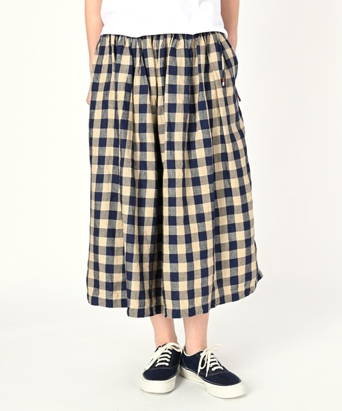 【美品】45R インドリネンツイルのギャザースカート ギンガム イージー 70340081.jpg