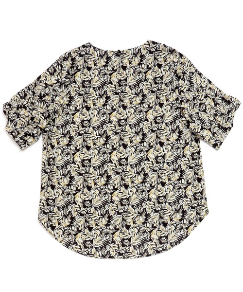 TOKYO SHIRTS(トウキョウシャツ)の「袖リボン ボタニカル柄 半袖ブラウス(シャツ/ブラウス・レディース・ブラック/イエロー×グリーン・M/L/LL)」の7枚目の写真