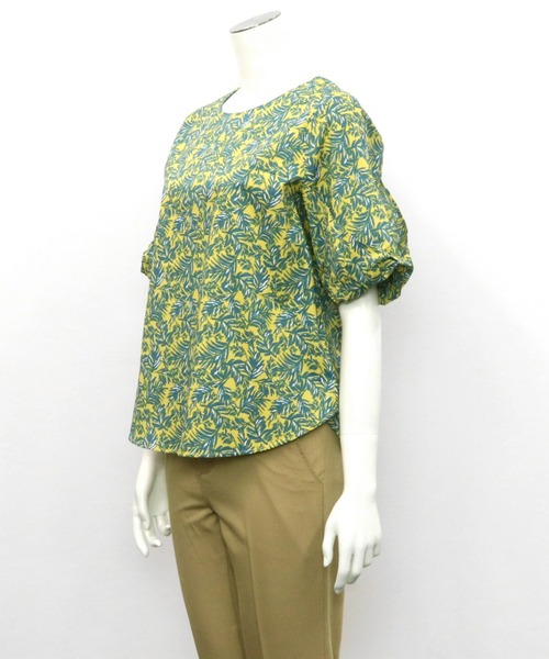 TOKYO SHIRTS(トウキョウシャツ)の「袖リボン ボタニカル柄 半袖ブラウス(シャツ/ブラウス・レディース・ブラック/イエロー×グリーン・M/L/LL)」の15枚目の写真
