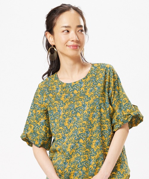 TOKYO SHIRTS(トウキョウシャツ)の「袖リボン ボタニカル柄 半袖ブラウス(シャツ/ブラウス・レディース・ブラック/イエロー×グリーン・M/L/LL)」の8枚目の写真