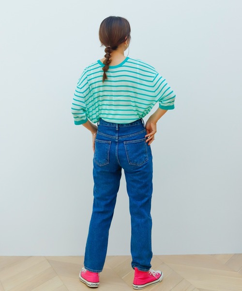 Birthday room（バースデイルーム）の「シアーボーダー半袖トップス（Tシャツ/カットソー・レディース・パープル/ピンク/イエロー/グリーン・FREE）」の11枚目の写真