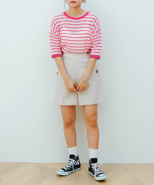 Birthday room（バースデイルーム）の「シアーボーダー半袖トップス（Tシャツ/カットソー・レディース・パープル/ピンク/イエロー/グリーン・FREE）」の20枚目の写真