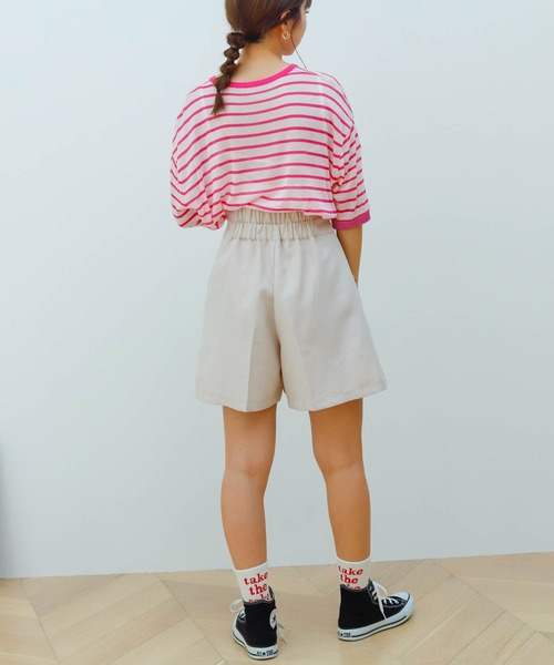 Birthday room（バースデイルーム）の「シアーボーダー半袖トップス（Tシャツ/カットソー・レディース・パープル/ピンク/イエロー/グリーン・FREE）」の16枚目の写真