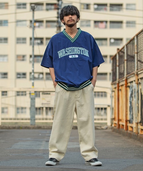 SILVER BULLET(シルバーバレット)の「『SILVER BULLET SELECT AP/シルバーバレットセレクト』ラインリブ布帛カレッジTシャツ(Tシャツ/カットソー・メンズ・マスタード/ブラック/グリーン/ネイビー・L/M)」の1枚目の写真