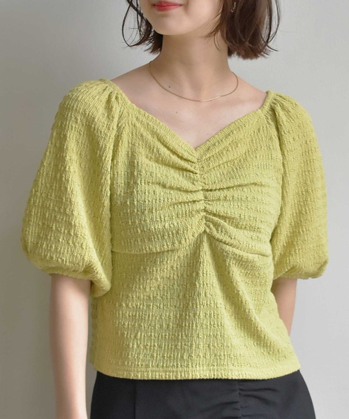 RETRO GIRL(レトロガール)の「ジャガード胸シャーリングPO(Tシャツ/カットソー・レディース・ブラック/ホワイト/イエロー・FREE)」の3枚目の写真