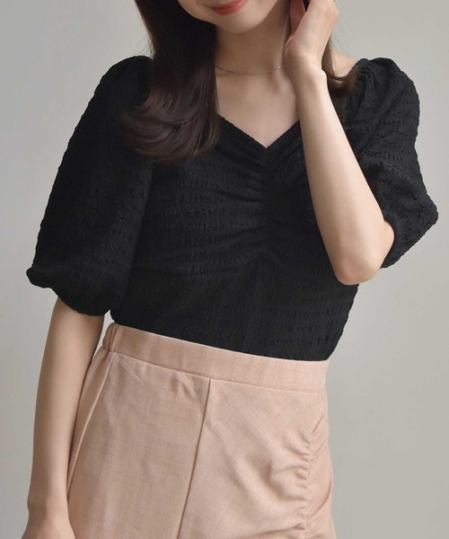 RETRO GIRL(レトロガール)の「ジャガード胸シャーリングPO(Tシャツ/カットソー・レディース・ブラック/ホワイト/イエロー・FREE)」の14枚目の写真