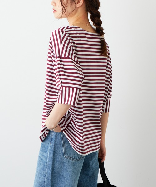 PUAL CE CIN（ピュアルセシン）の「切替ボーダーTシャツ（Tシャツ/カットソー・レディース・グリーン/ボルドー/ネイビー・FREE）」の3枚目の写真