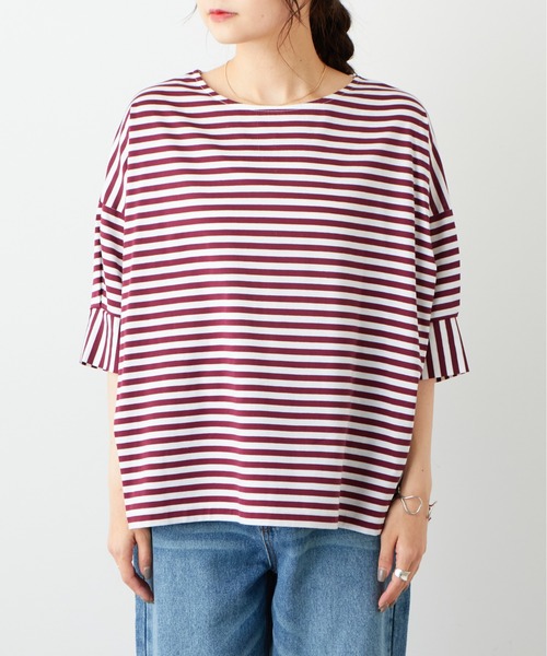 PUAL CE CIN（ピュアルセシン）の「切替ボーダーTシャツ（Tシャツ/カットソー・レディース・グリーン/ボルドー/ネイビー・FREE）」の11枚目の写真