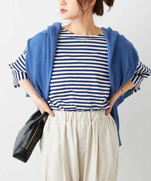 PUAL CE CIN（ピュアルセシン）の「切替ボーダーTシャツ（Tシャツ/カットソー・レディース・グリーン/ボルドー/ネイビー・FREE）」の6枚目の写真