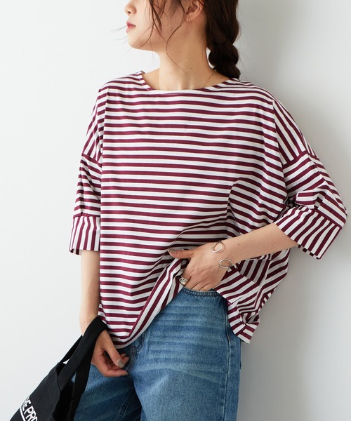 PUAL CE CIN（ピュアルセシン）の「切替ボーダーTシャツ（Tシャツ/カットソー・レディース・グリーン/ボルドー/ネイビー・FREE）」の17枚目の写真