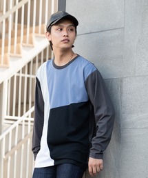 【BLUE STANDARD/ブルースタンダード】ZEROSTAIN ゼロステイン 汗染みの目立ちにくいTシャツ UVカット　撥水性　汚れが付きにくい カラーステッチ 切り替えデザインロンT