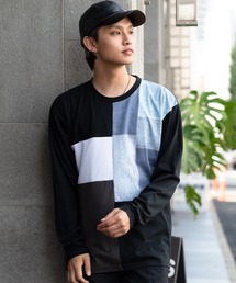 【BLUE STANDARD/ブルースタンダード】ZEROSTAIN ゼロステイン 汗染みの目立ちにくいTシャツ UVカット 撥水性 汚れが付きにくい カラーステッチ 切り替えデザインロンT