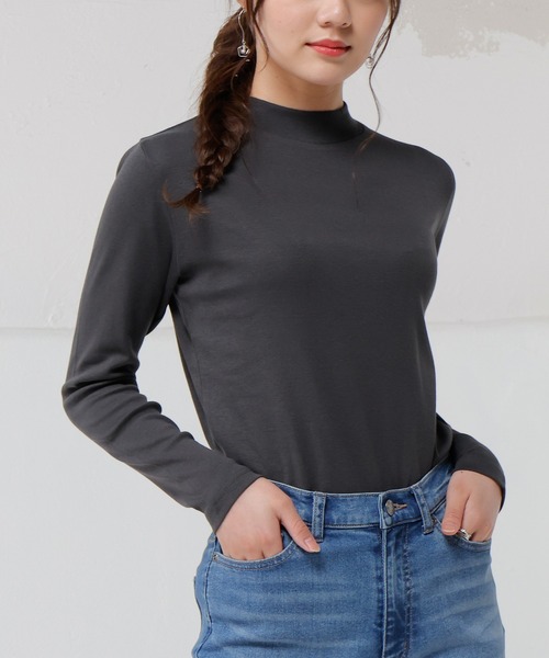 Honeys(ハニーズ)の「オーガニックハイネックTシャツ(Tシャツ/カットソー・レディース・ブラック/パープル/グリーン/アイボリー/レッド系その他/スミクロ・LL/S/M/L)」の4枚目の写真