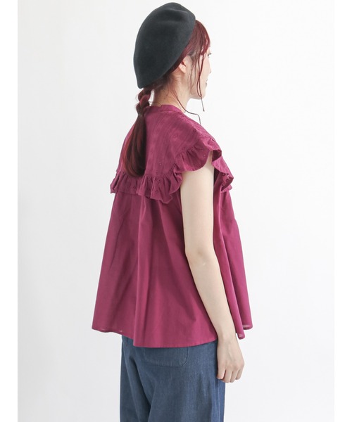 Samansa Mos2（サマンサ モスモス）の「フリル切替フレンチスリーブブラウス（シャツ/ブラウス・レディース・ブラック/オフホワイト/ボルドー・ﾌﾘ-）」の10枚目の写真