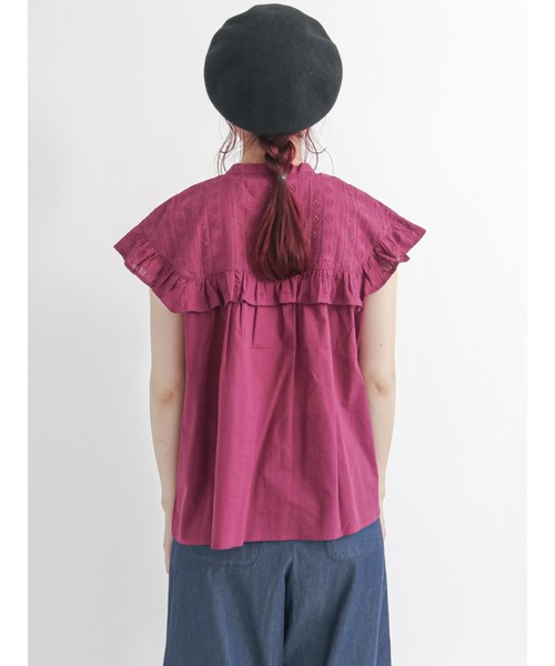 Samansa Mos2（サマンサ モスモス）の「フリル切替フレンチスリーブブラウス（シャツ/ブラウス・レディース・ブラック/オフホワイト/ボルドー・ﾌﾘ-）」の11枚目の写真