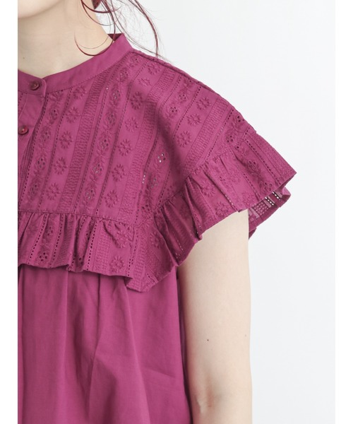 Samansa Mos2（サマンサ モスモス）の「フリル切替フレンチスリーブブラウス（シャツ/ブラウス・レディース・ブラック/オフホワイト/ボルドー・ﾌﾘ-）」の12枚目の写真