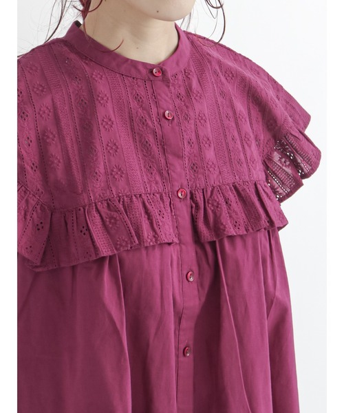 Samansa Mos2（サマンサ モスモス）の「フリル切替フレンチスリーブブラウス（シャツ/ブラウス・レディース・ブラック/オフホワイト/ボルドー・ﾌﾘ-）」の13枚目の写真