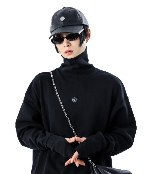 BASIC COTTON（ベーシックコットン）の「【BASIC COTTON/ベーシックコットン】WARMER POLA MTM /ハイネック ウォーマー スウェット 白 黒 タートルネック トップス 秋服 冬服（スウェット・メンズ・ブラック/ホワイト・ONE SIZE）」の2枚目の写真