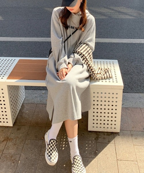 meJane(ミージェーン)の「フロントロゴスウェットパーカーワンピース【ZOZOTOWN限定】(ワンピース・レディース・ブラック/ベージュ/グレー・FREE)」の12枚目の写真