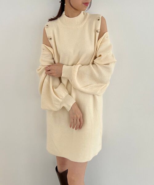 MAJESTIC LEGON（マジェスティックレゴン）の「ボレロセットニットワンピース（ワンピース・レディース・アイボリー/ブラック/モカ・MEDIUM）」の12枚目の写真