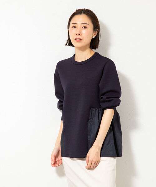 NOLLEY’S（ノーリーズ）の「ダンボール×タフタギャザープルオーバーカットソー（Tシャツ/カットソー・レディース・ネイビー/ホワイト・FREE）」の4枚目の写真