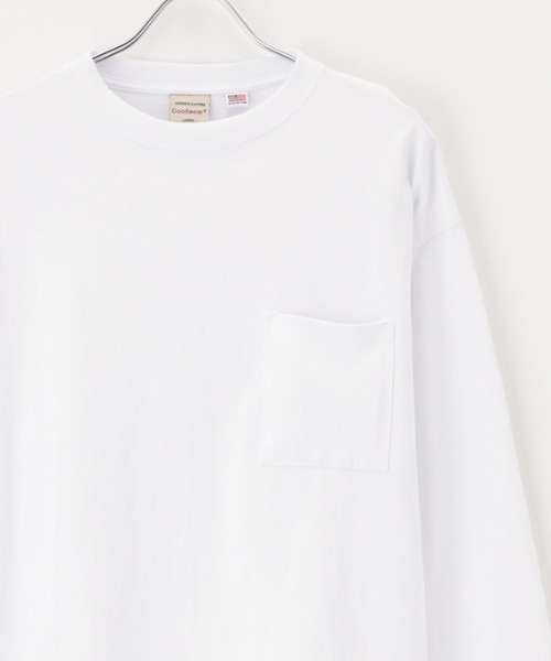 Goodwear(グッドウェア)の「ポケット付き ビッグシルエット 袖リブロングスリーブTシャツ(Tシャツ/カットソー・メンズ・ホワイト/グレー/ブルーグレー/ブラック・L/M/XL)」の2枚目の写真